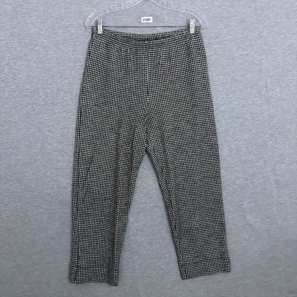 Bryn Walker Womens Medium Black Wool Cotton Houndstooth Crop Pants